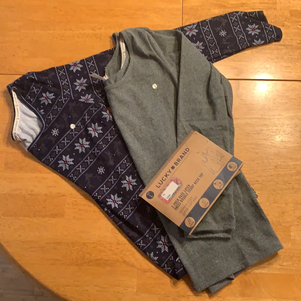 Lucky Brand 2pack Base Layer Hacci Double Scoop Neck Top